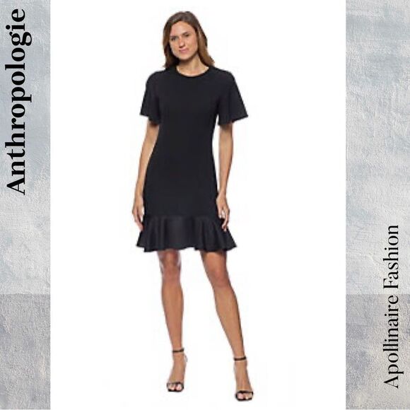 Anthropologie by Marina Black Ruffle Hem MIDI Dress Size Medium New - Picture 4 of 6